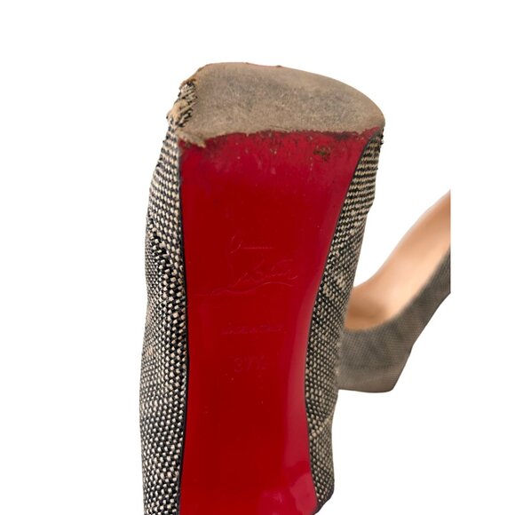 CHRISTIAN LOUBOUTIN Tweed Roundtoe Platform Pumps Heels Size 37.5/7.5 - Picture 7 of 7